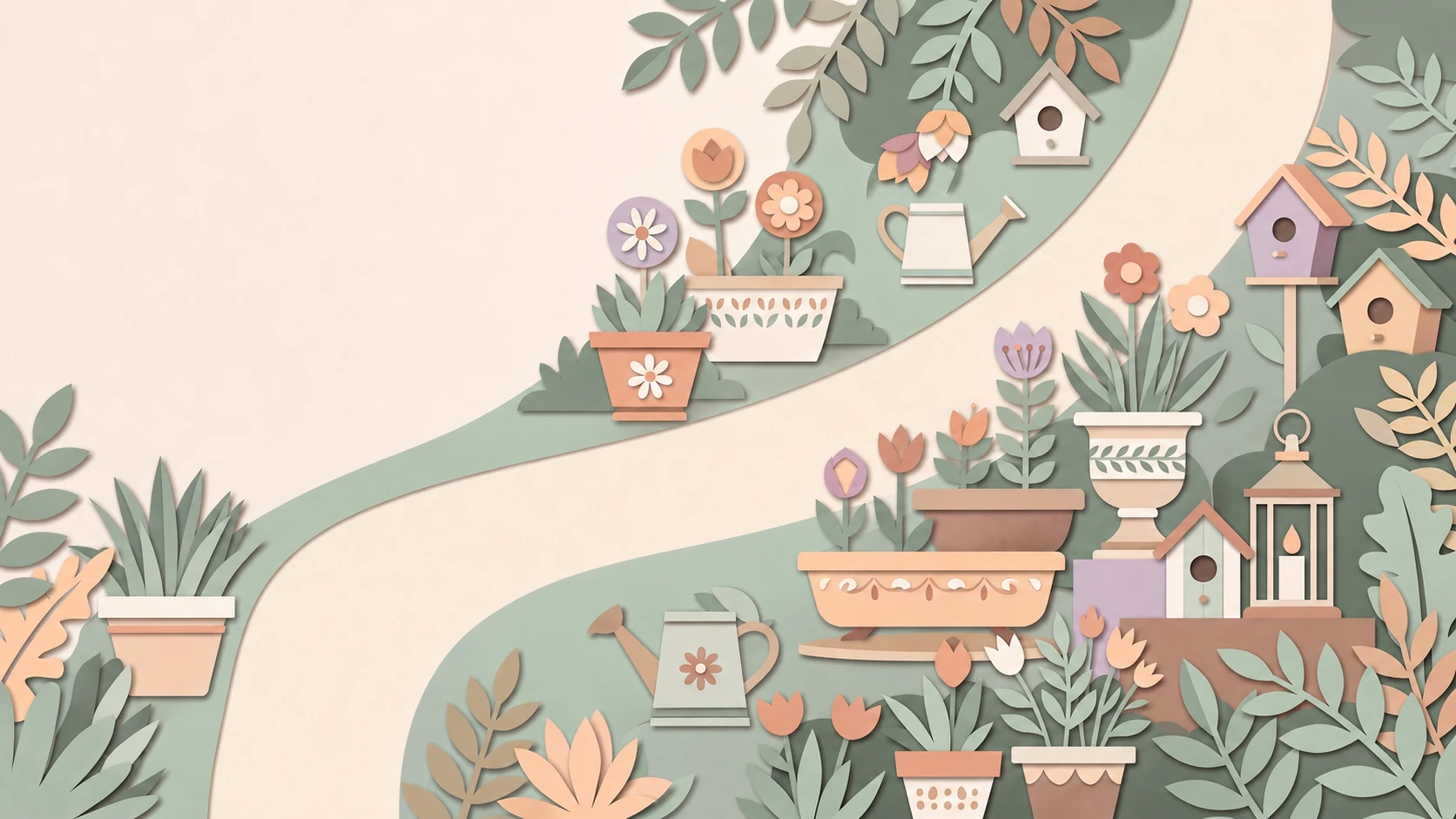 Paper-art garden scene