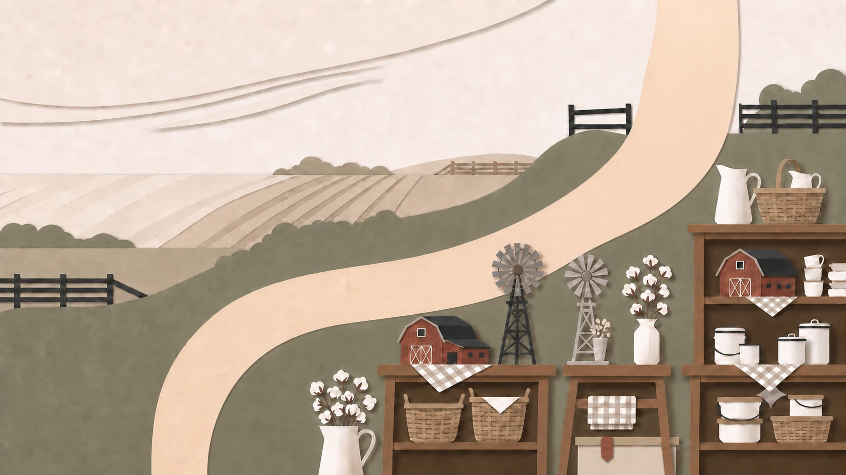 Paper-art farmhouse scene