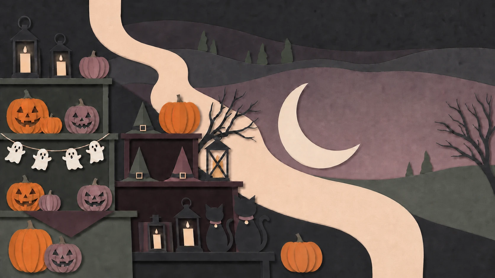 Paper-art Halloween scene